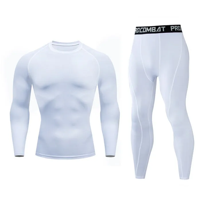 Men's fitness suit with long-sleeved top and trousers in tight-fitting design, milk silk spandex fabric