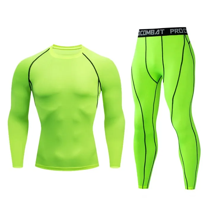 Men's fitness suit with long-sleeved top and trousers in tight-fitting design, milk silk spandex fabric