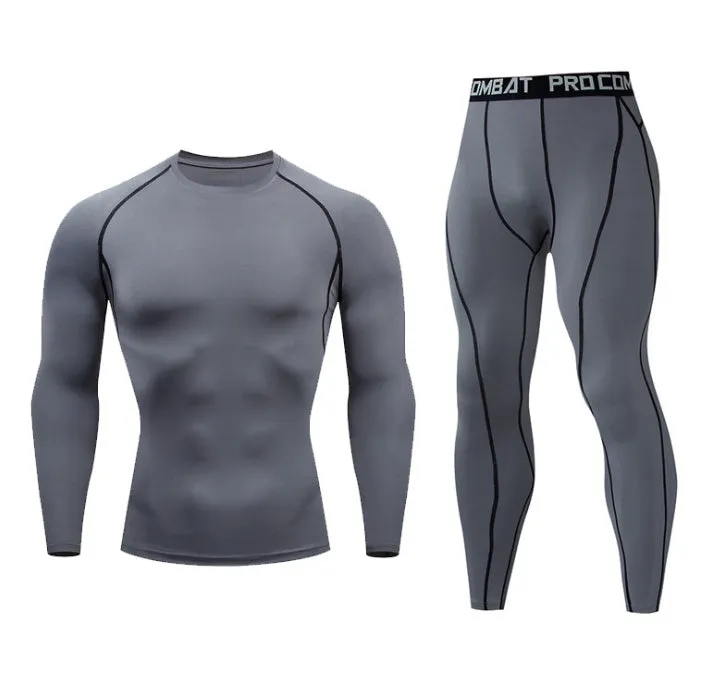 Men's fitness suit with long-sleeved top and trousers in tight-fitting design, milk silk spandex fabric