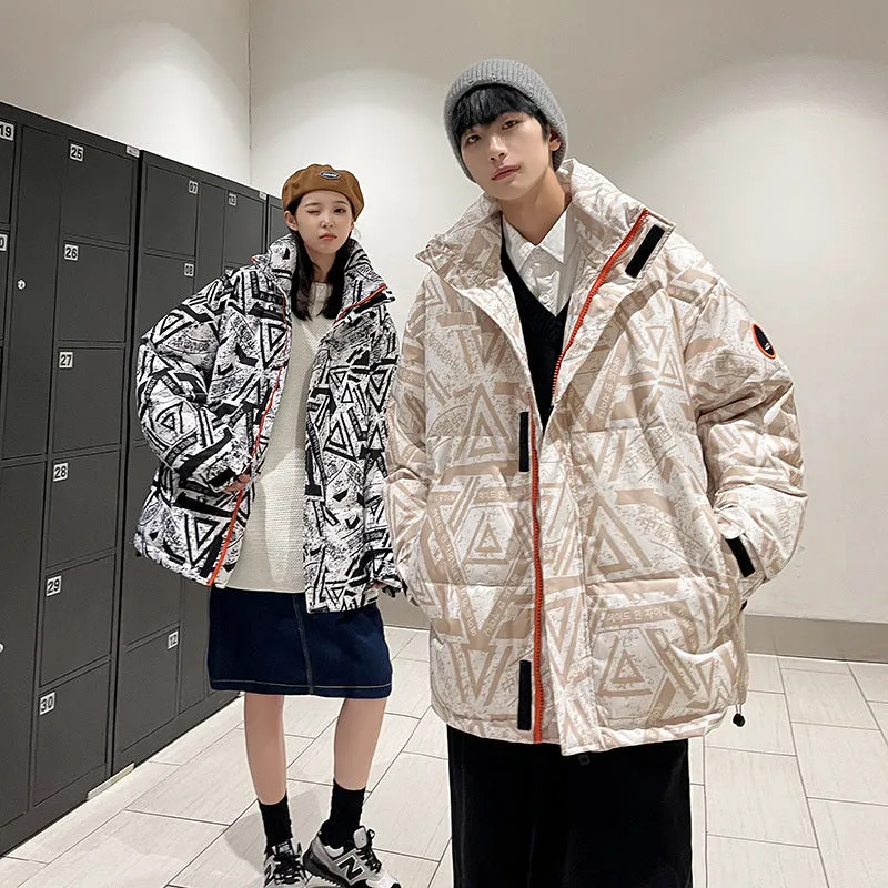 Men's winter thickening down jacket with white duck down filler in camouflage pattern, black colour