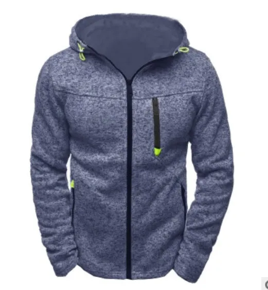 Men's grey casual full-zip hoodie with patchwork pattern and O-neck collar