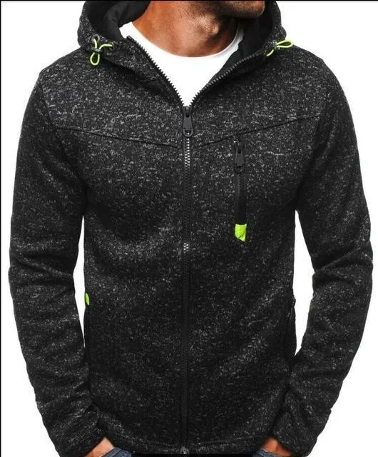 Men's grey casual full-zip hoodie with patchwork pattern and O-neck collar