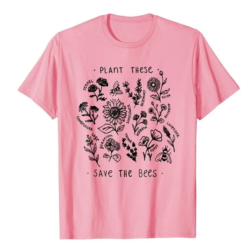 Women's casual Save The Bees t-shirt in white with cartoon print, short sleeves, 50% cotton