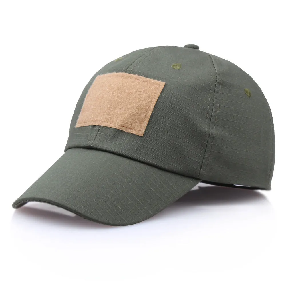Tactical Velcro camouflage baseball cap in twill polyester with embroidery patch, adjustable 58-60cm size, available in multiple colours