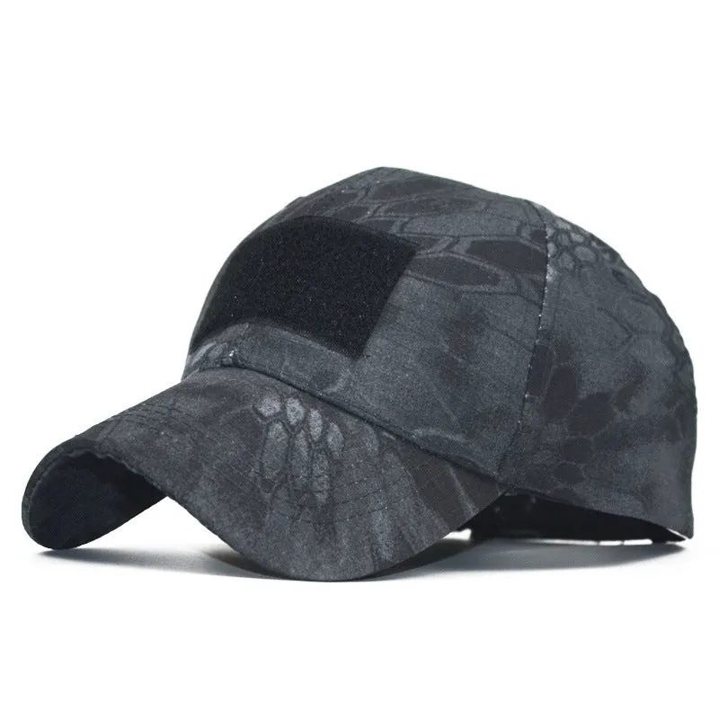 Tactical Velcro camouflage baseball cap in twill polyester with embroidery patch, adjustable 58-60cm size, available in multiple colours