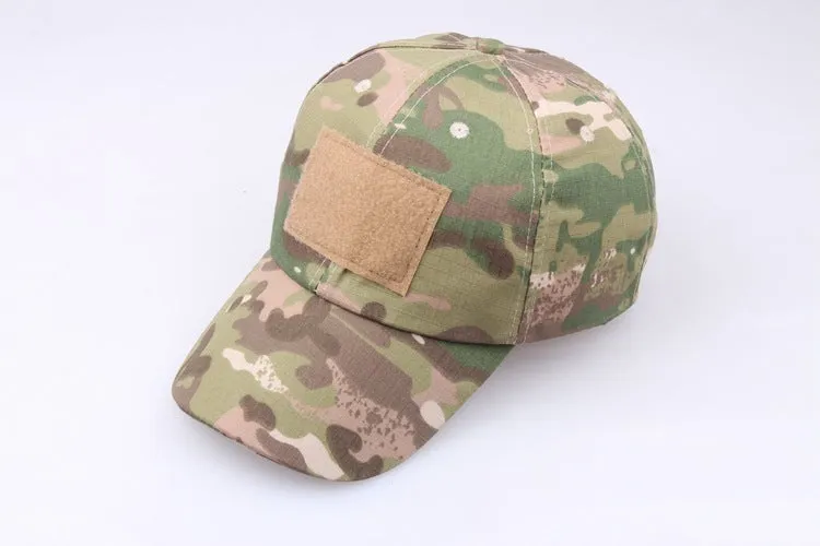 Tactical Velcro camouflage baseball cap in twill polyester with embroidery patch, adjustable 58-60cm size, available in multiple colours