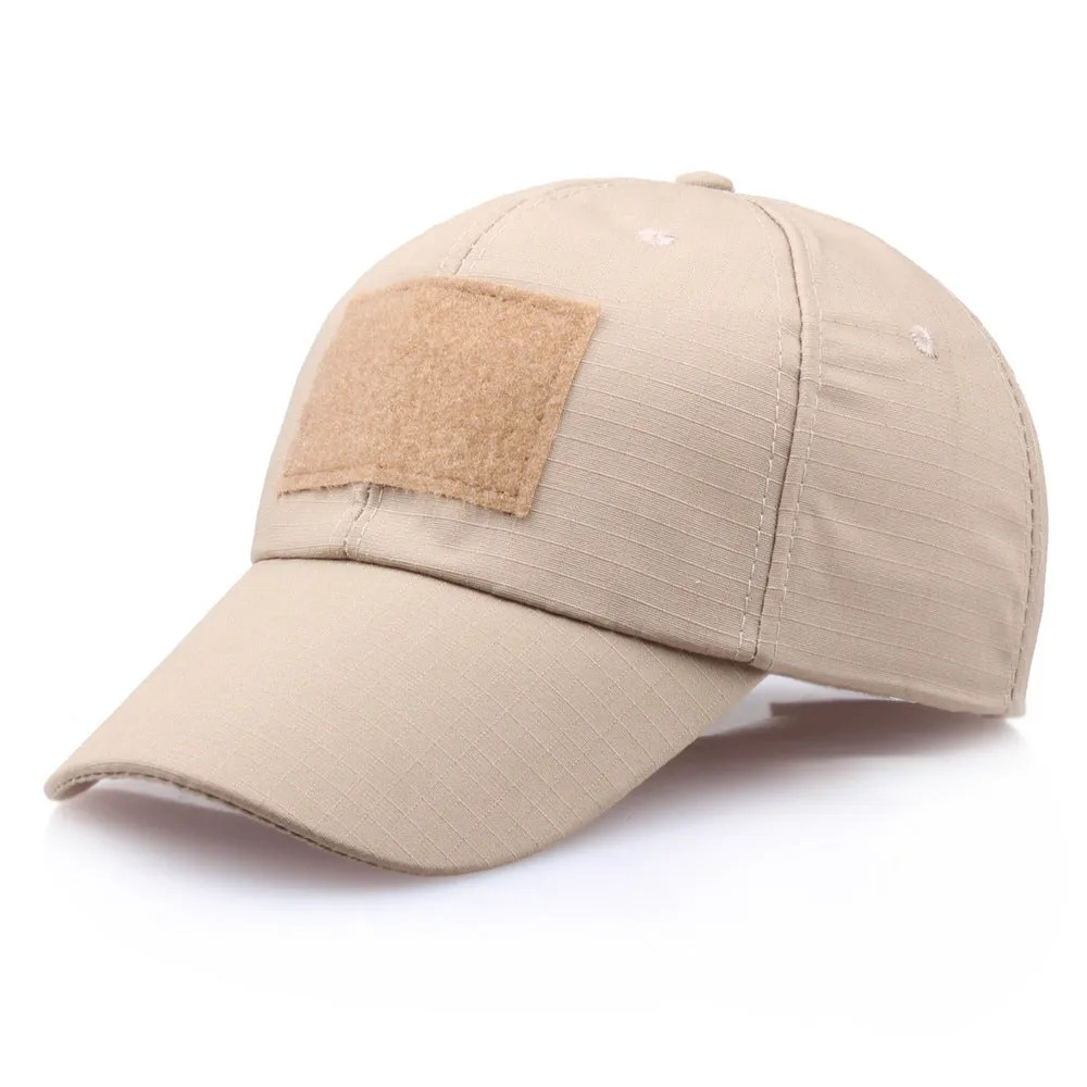 Tactical Velcro camouflage baseball cap in twill polyester with embroidery patch, adjustable 58-60cm size, available in multiple colours