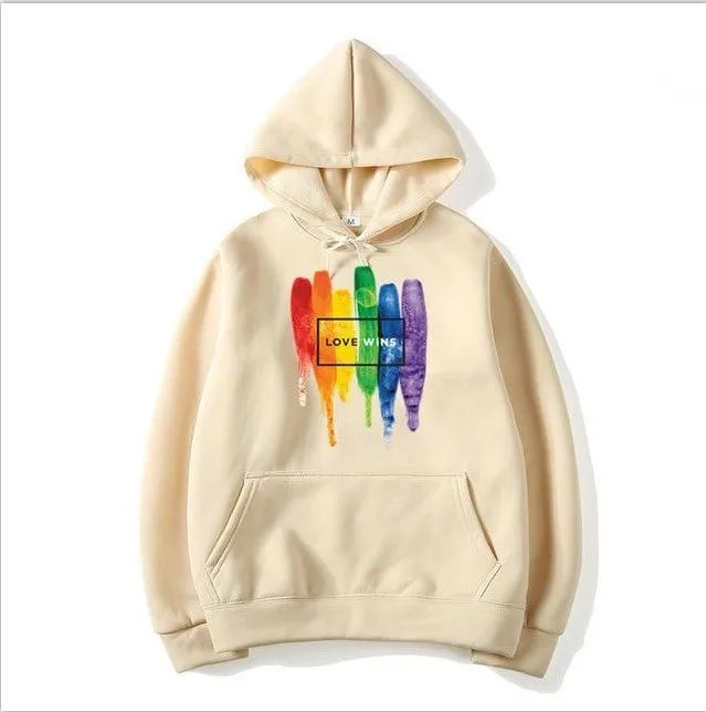 Men's Pride Love Wins cotton fleece hoodie in Black front view