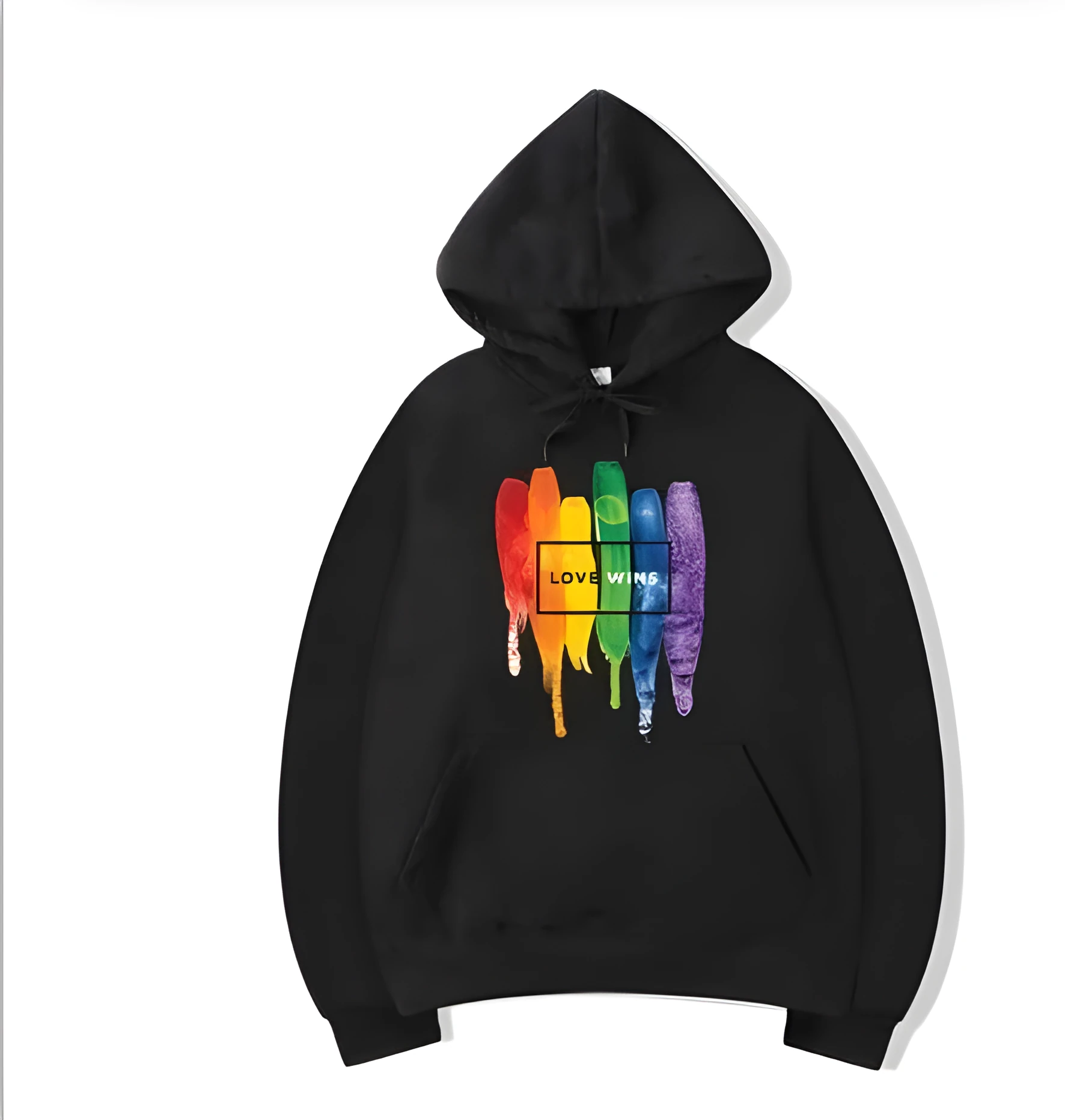 Men's Pride Love Wins cotton fleece hoodie in Black front view