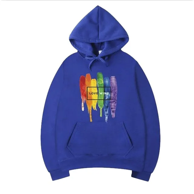 Men's Pride Love Wins cotton fleece hoodie in Black front view