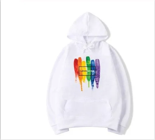 Men's Pride Love Wins cotton fleece hoodie in Black front view