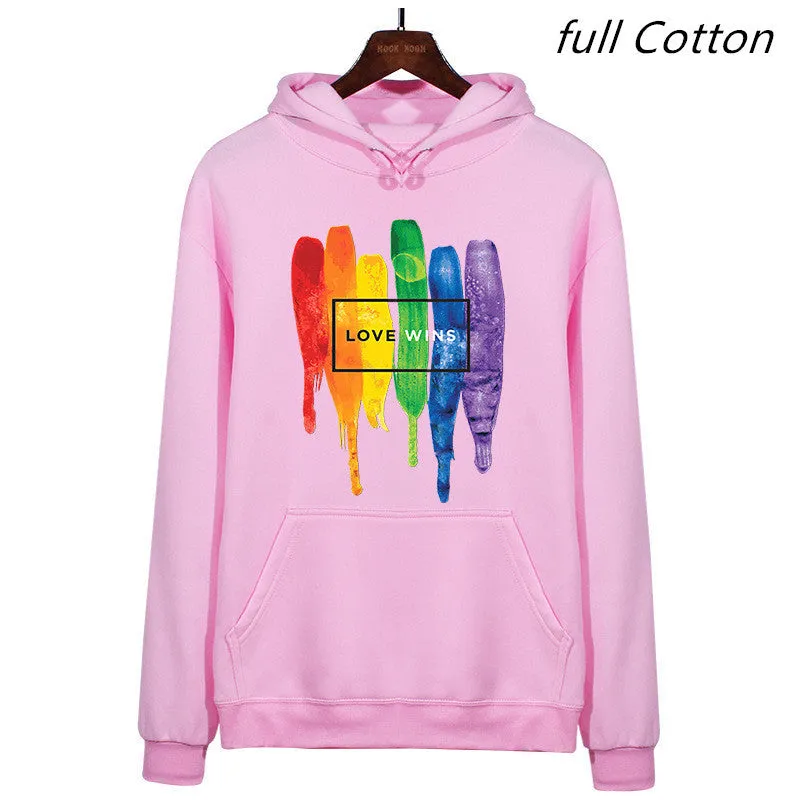 Men's Pride Love Wins cotton fleece hoodie in Black front view
