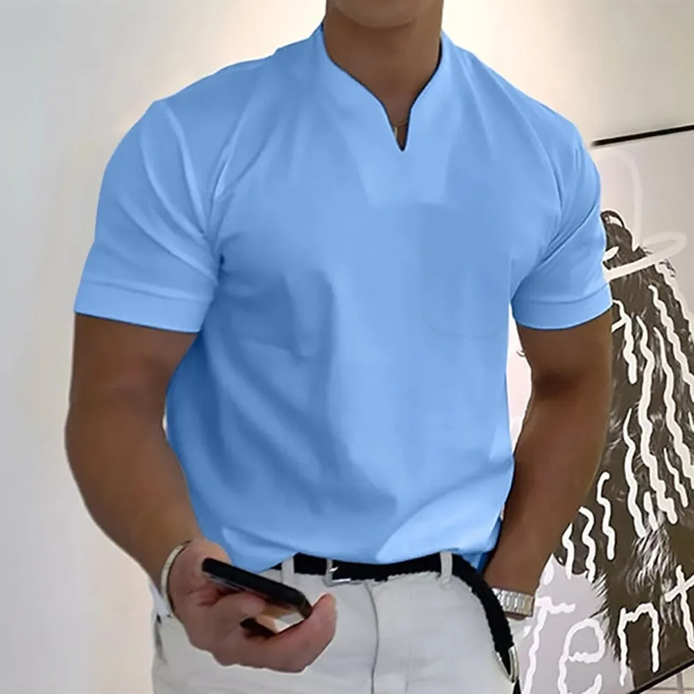 Men's plus size short sleeve sports t-shirt with pocket in loose fit, available in multiple colours