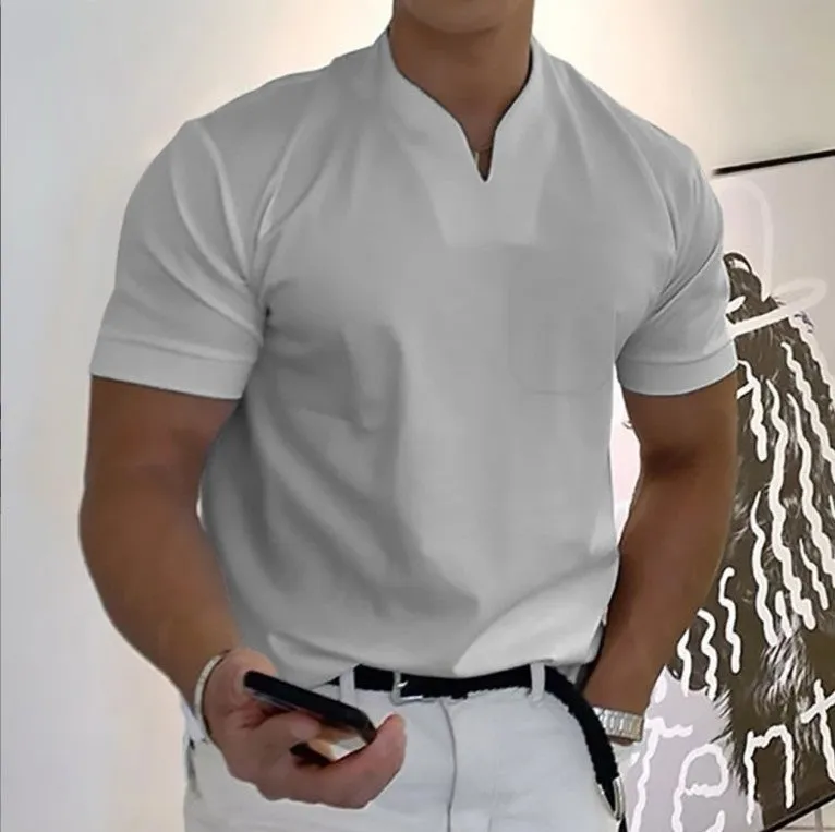 Men's plus size short sleeve sports t-shirt with pocket in loose fit, available in multiple colours