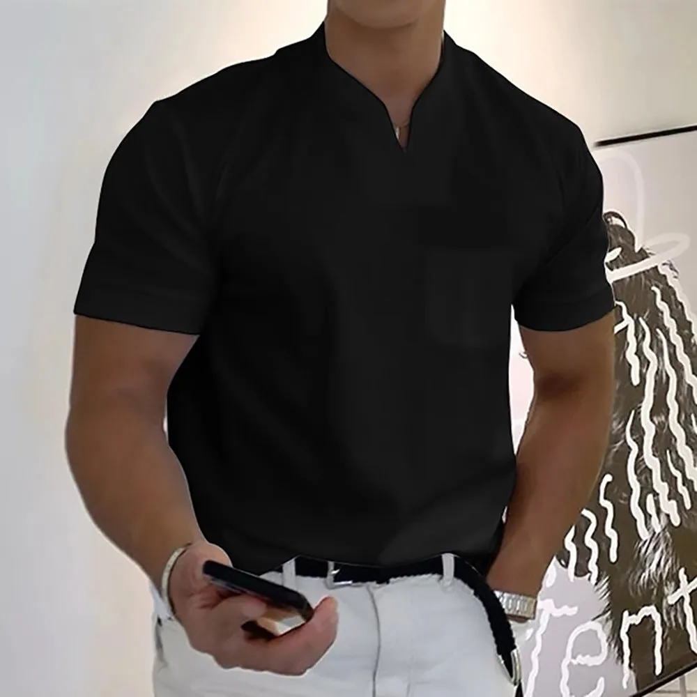 Men's plus size short sleeve sports t-shirt with pocket in loose fit, available in multiple colours