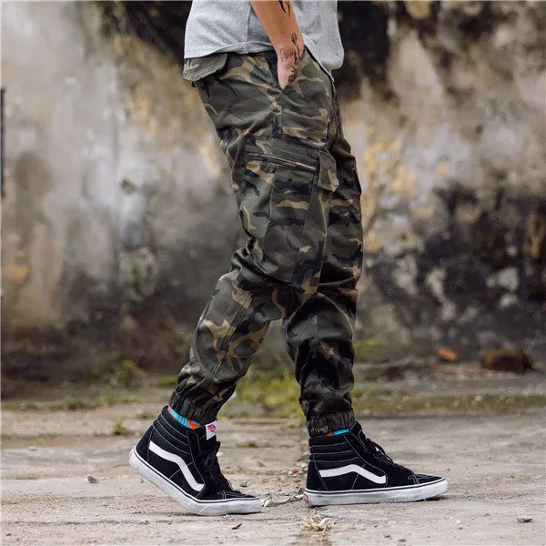 Men's camouflage slim fit jogger trousers with ankle cuffs, cotton blend streetwear pants
