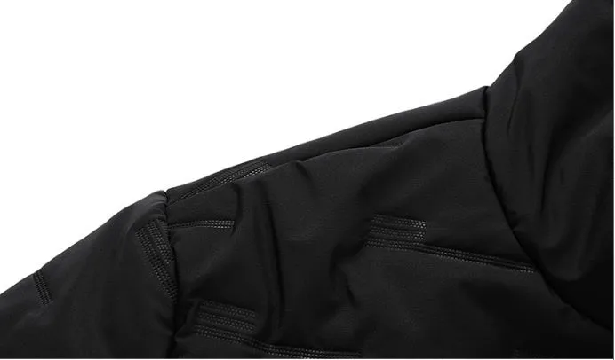 Men's autumn winter suit set with hooded long sleeve polyester jacket and matching trousers in black and grey options