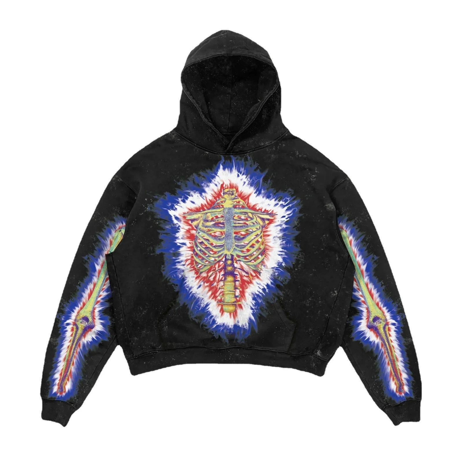 3D printed Halloween hoodie for men and women in black polyester with slim fit and patch pocket