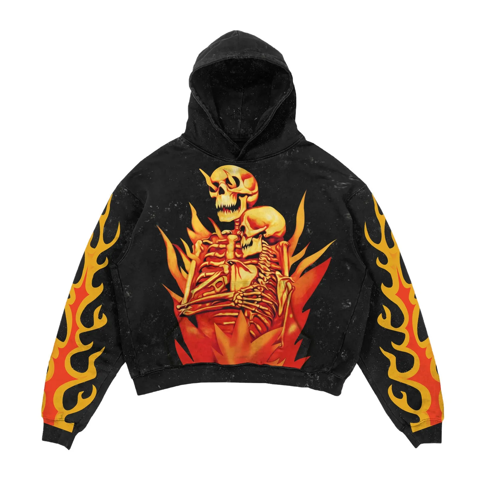 3D printed Halloween hoodie for men and women in black polyester with slim fit and patch pocket