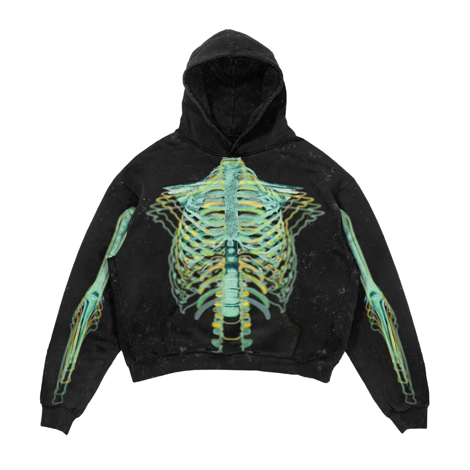 3D printed Halloween hoodie for men and women in black polyester with slim fit and patch pocket