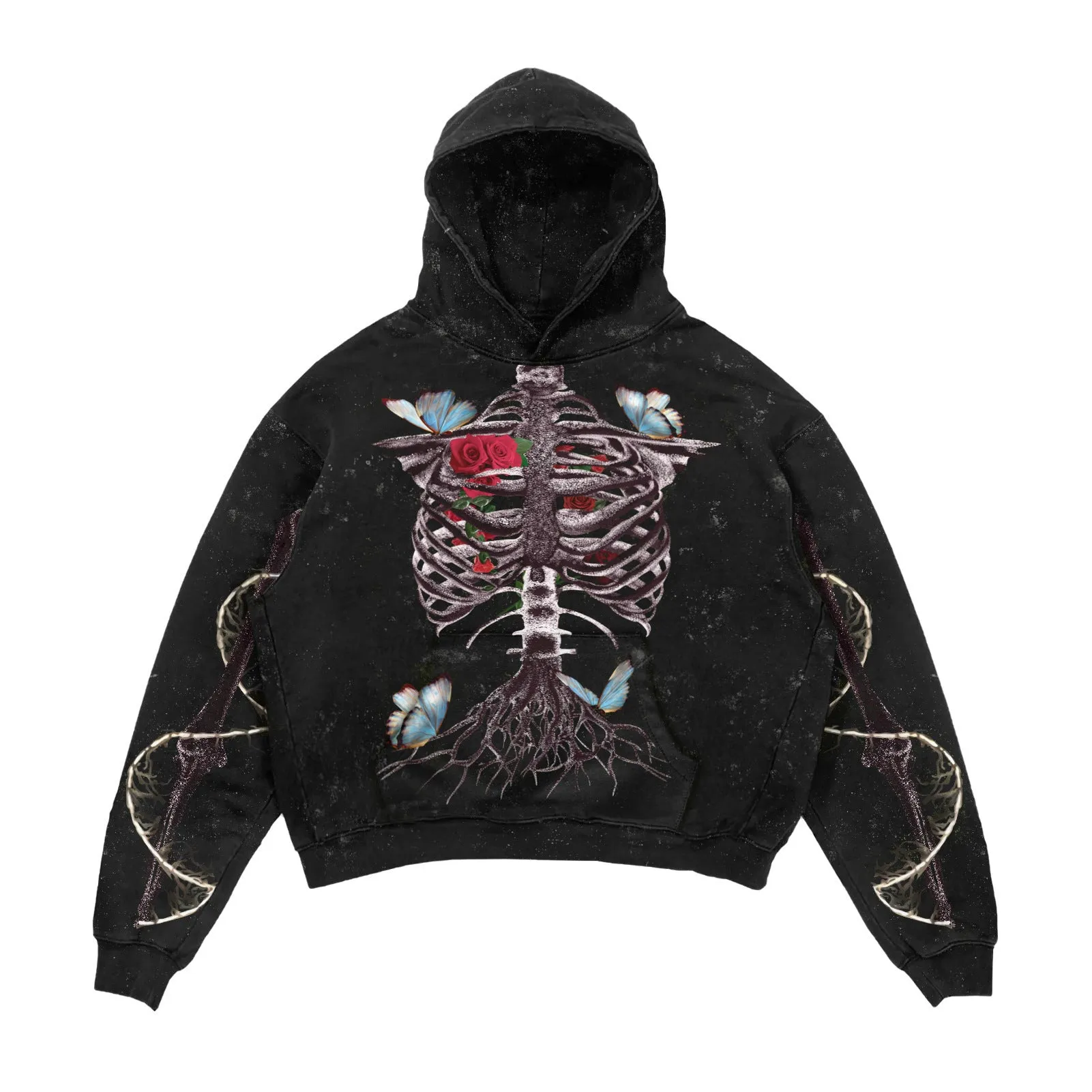 3D printed Halloween hoodie for men and women in black polyester with slim fit and patch pocket