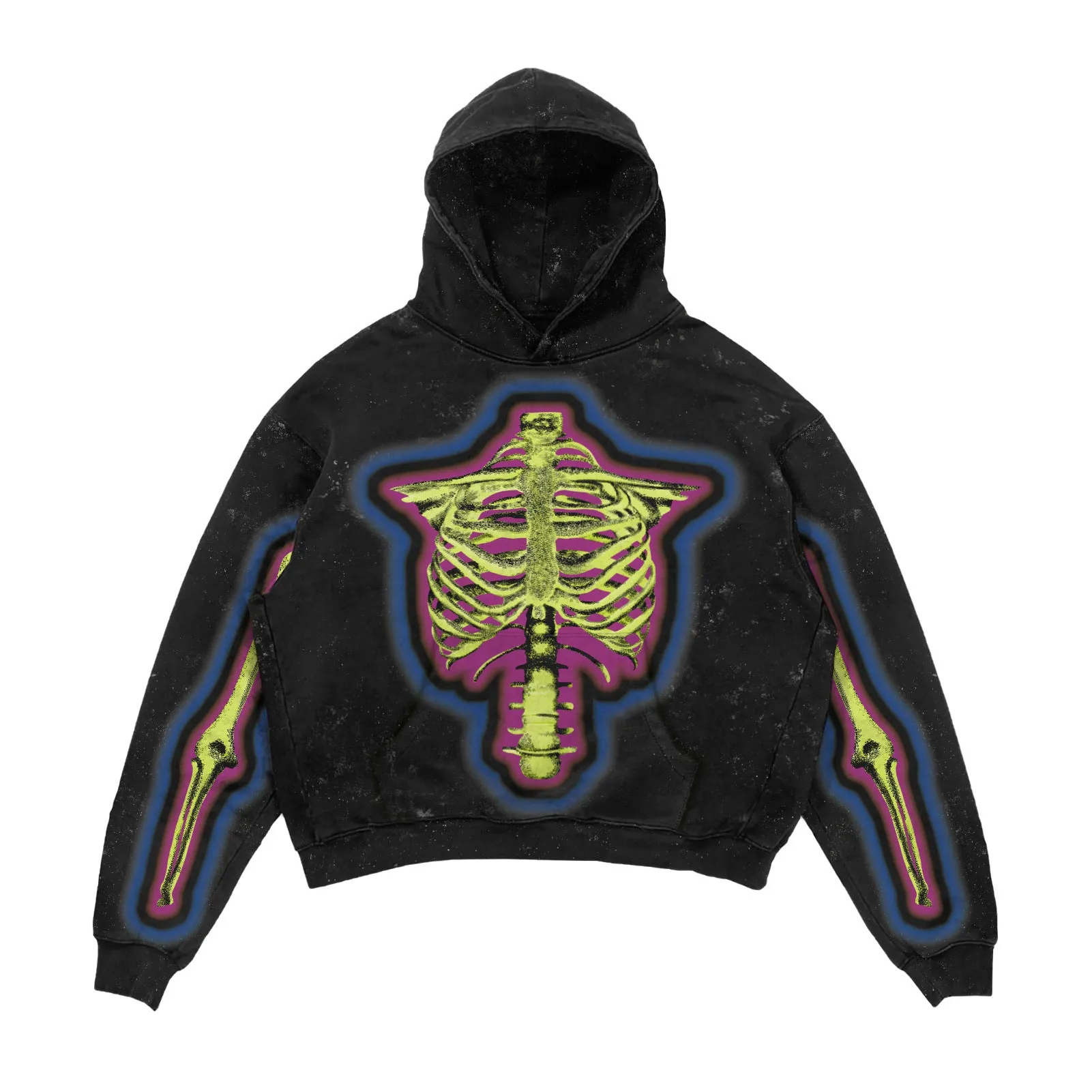 3D printed Halloween hoodie for men and women in black polyester with slim fit and patch pocket