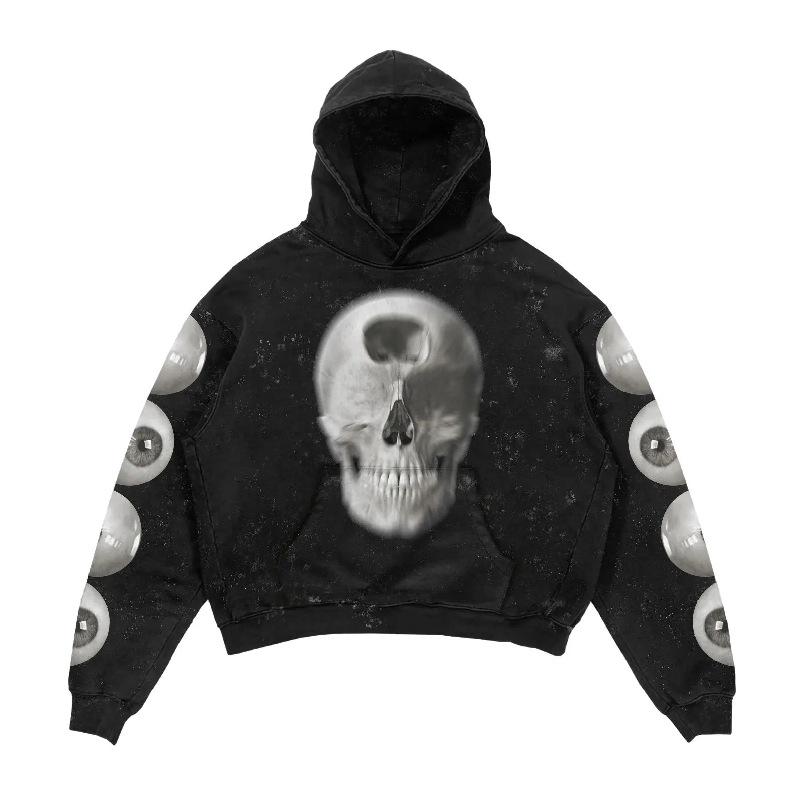 3D printed Halloween hoodie for men and women in black polyester with slim fit and patch pocket