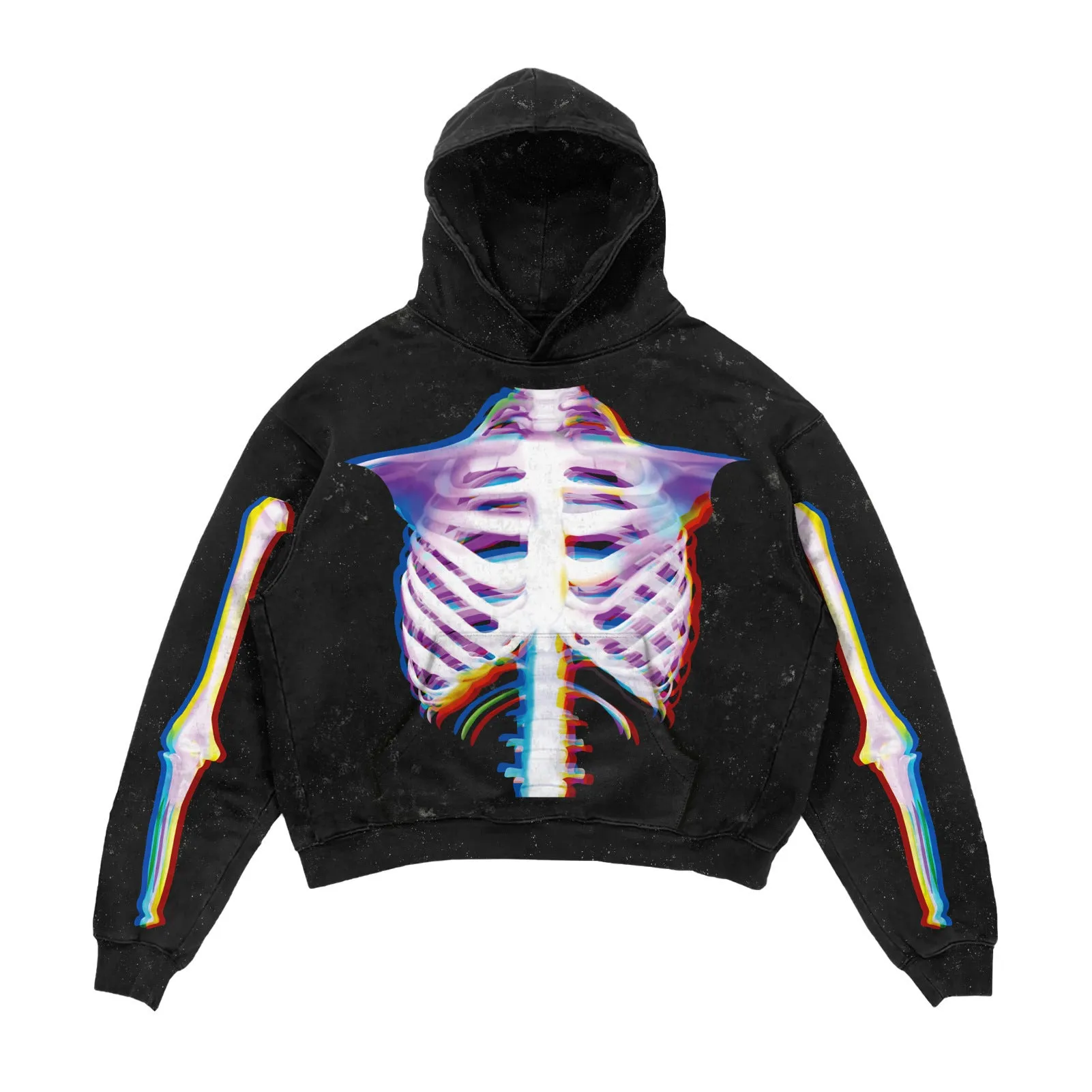 3D printed Halloween hoodie for men and women in black polyester with slim fit and patch pocket