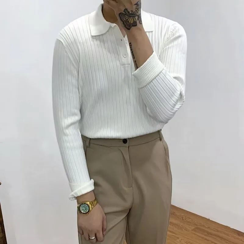 Men's slim fit waffle texture long sleeve knit polo shirt in dark green, front view