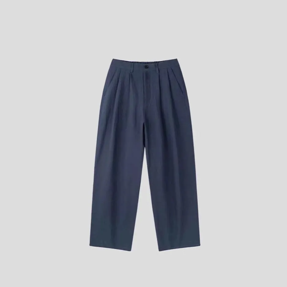 Men's light-weight cotton linen trousers in apricot with wide-leg design and micro-elastic waist