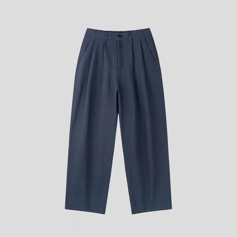 Men's light-weight cotton linen trousers in apricot with wide-leg design and micro-elastic waist