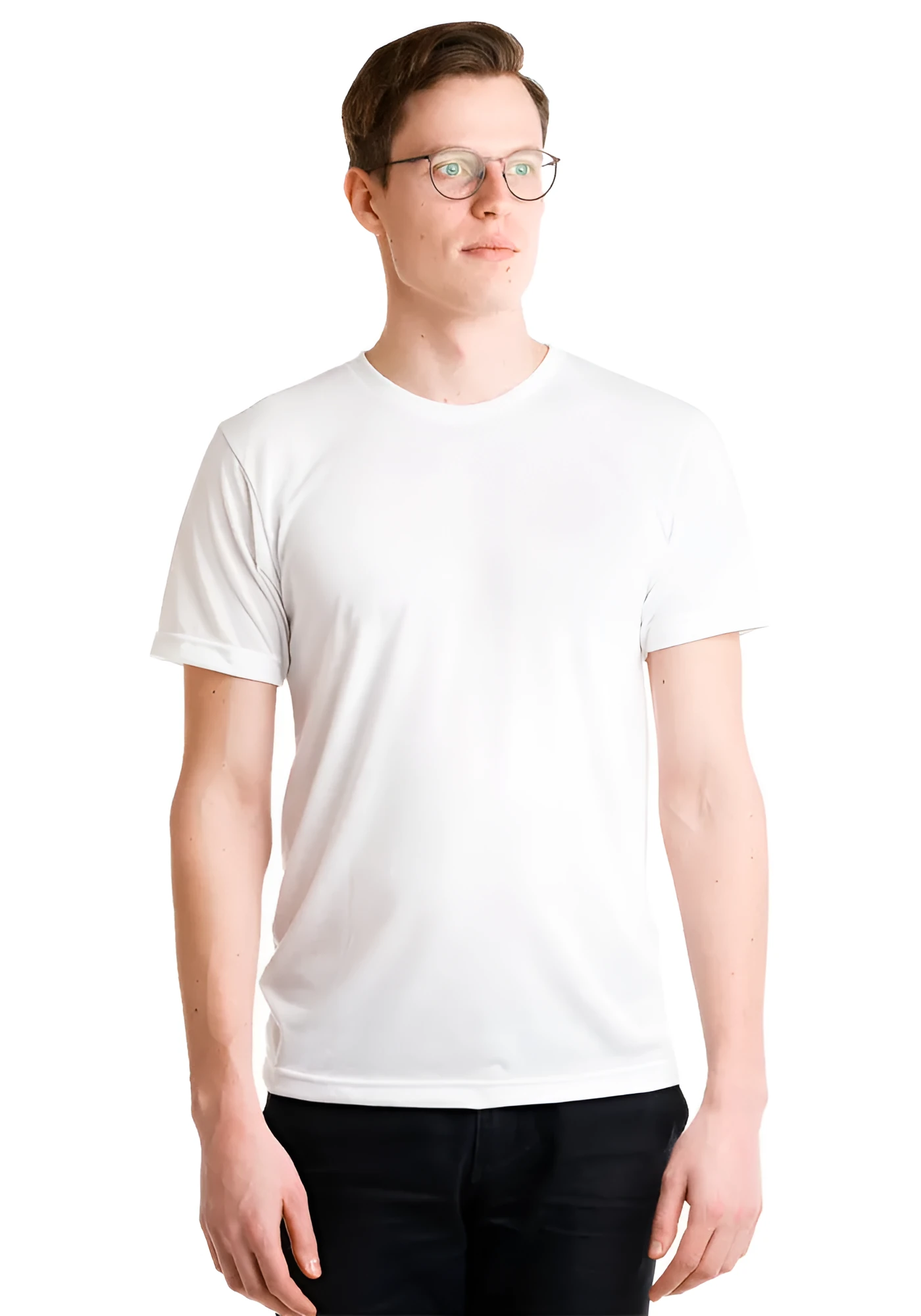 Blank custom sublimation t-shirt in white 100% polyester front view