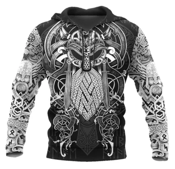 Black Viking Odin 3D tattoo printed hoodie for men and women streetwear unisex sweatshirt