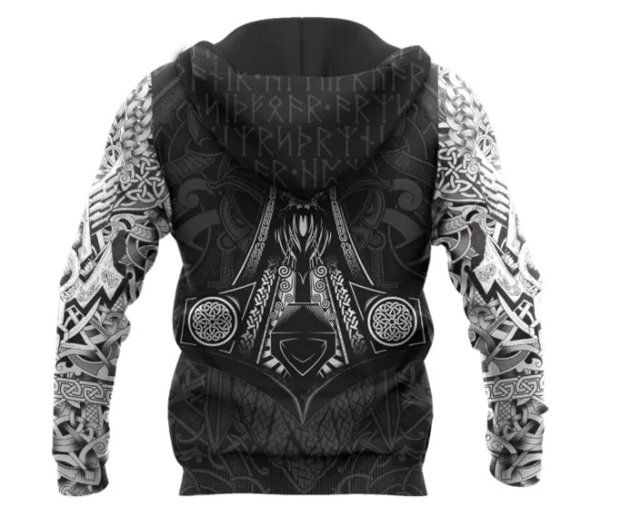 Black Viking Odin 3D tattoo printed hoodie for men and women streetwear unisex sweatshirt