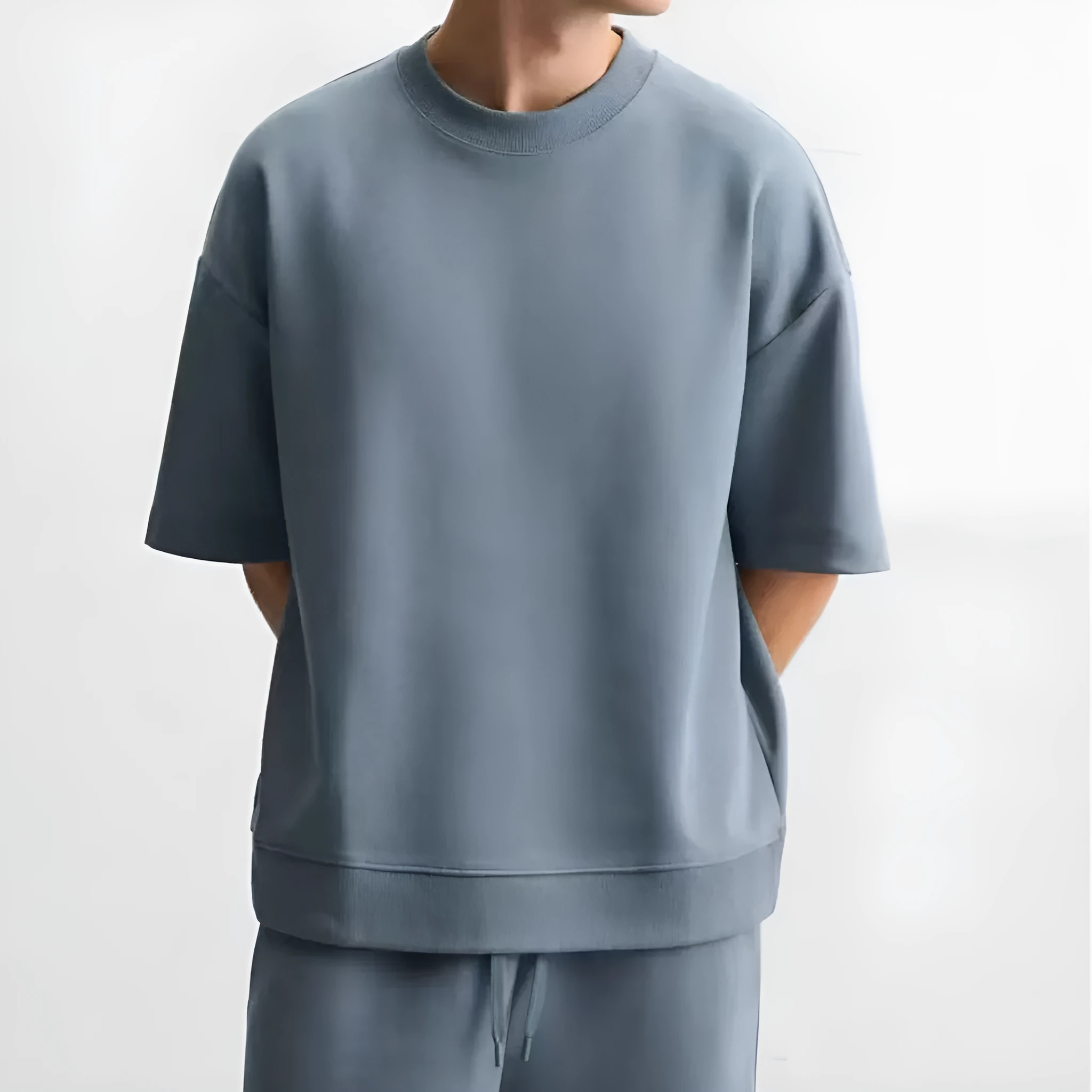 Short sleeve casual set with matching shorts in multiple colour combinations including blue, military green, black and white