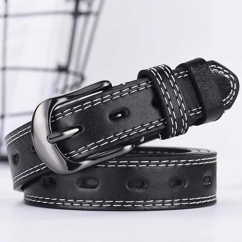 Unisex hollow-out PU faux leather belt 105cm long with square alloy pin buckle in khaki colour