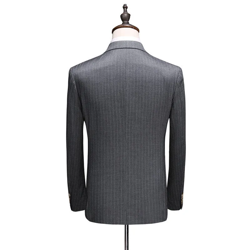 Grey men's 3 piece suit set including coat, waistcoat, and trousers made from acetate fibre