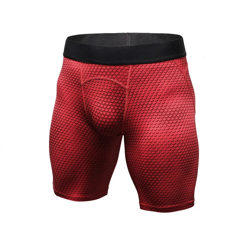 Men's black compression gym shorts with elastic waist, made from 85% polyester 15% spandex for fitness and running