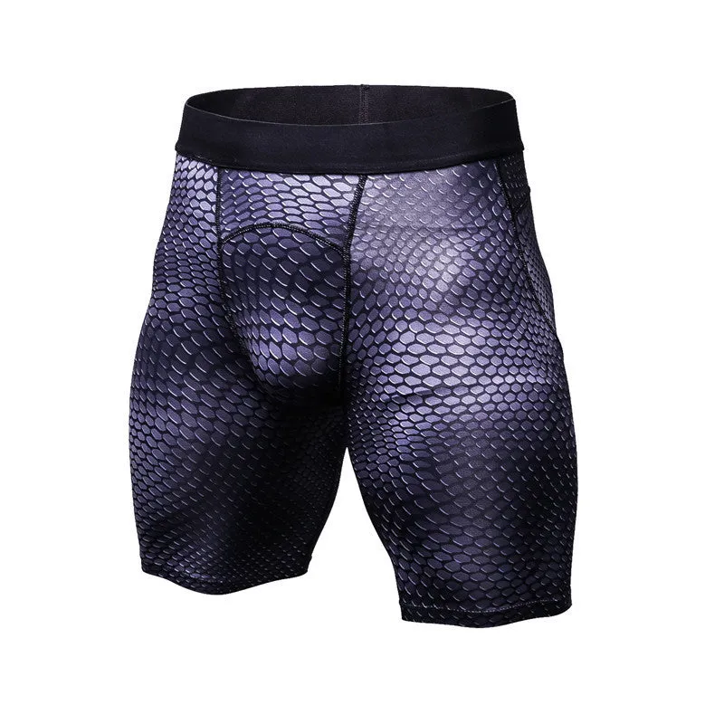 Men's black compression gym shorts with elastic waist, made from 85% polyester 15% spandex for fitness and running