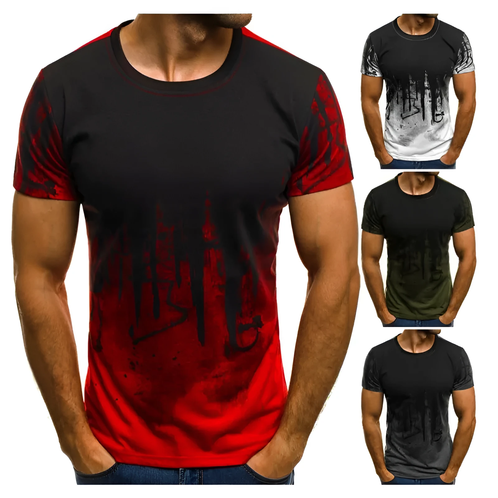 Printed t-shirt in green with short sleeves, available in sizes S to 6XL