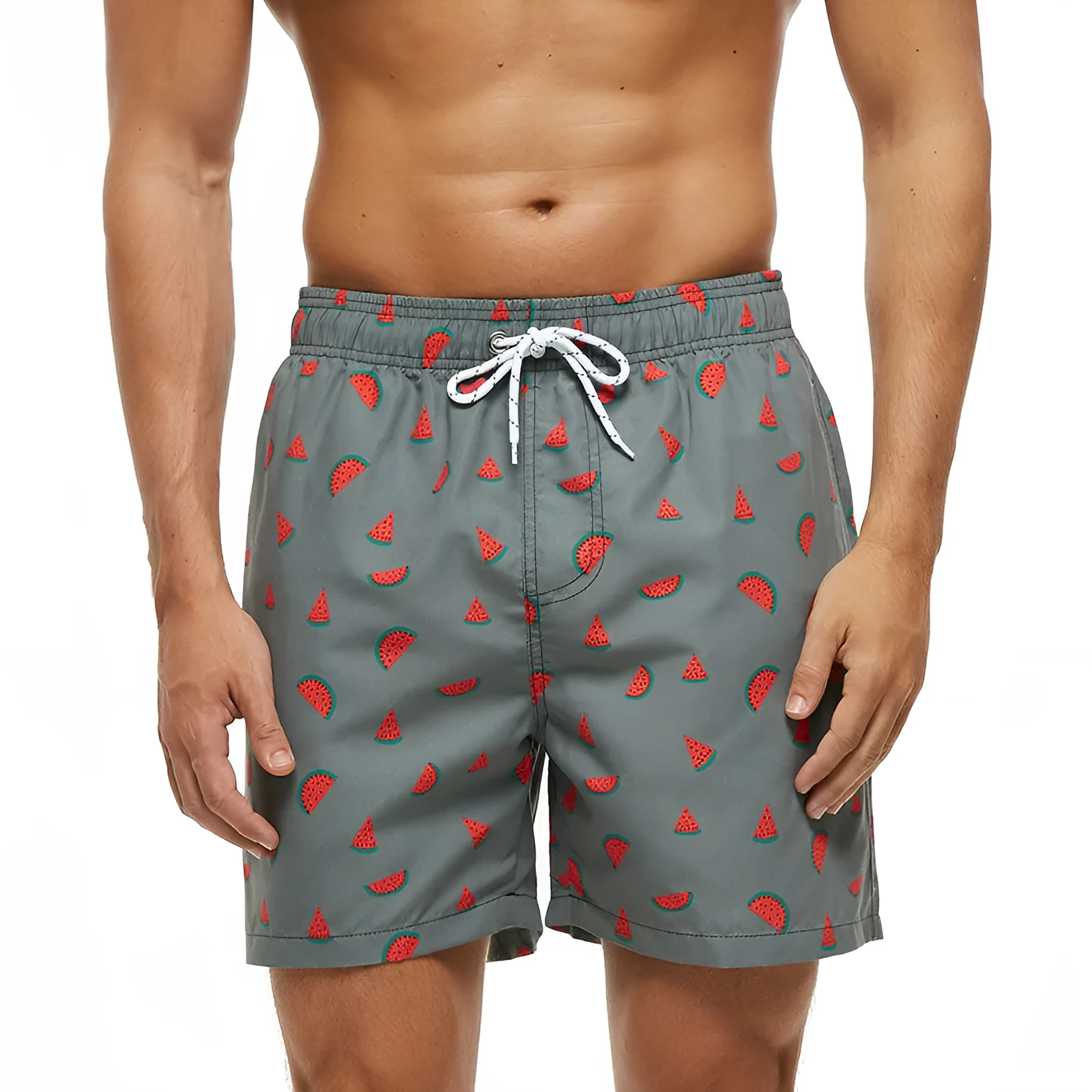 Men's quick-dry waterproof beach shorts in blue stripe pattern with fold-resistant and fade-proof fabric
