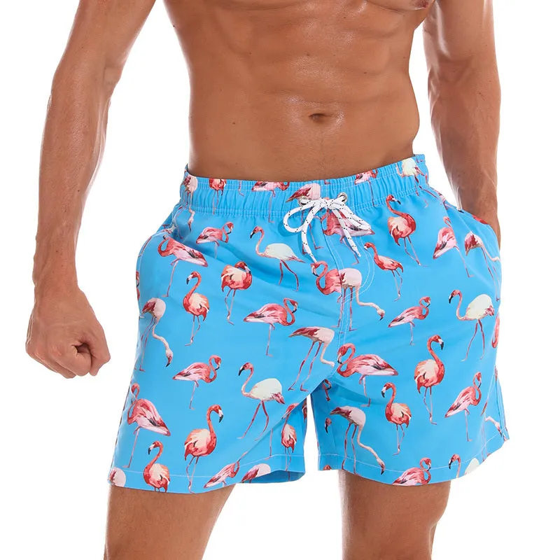 Men's quick-dry waterproof beach shorts in blue stripe pattern with fold-resistant and fade-proof fabric