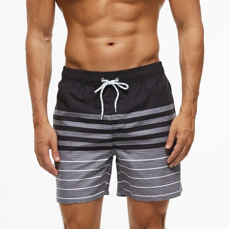 Men's quick-dry waterproof beach shorts in blue stripe pattern with fold-resistant and fade-proof fabric