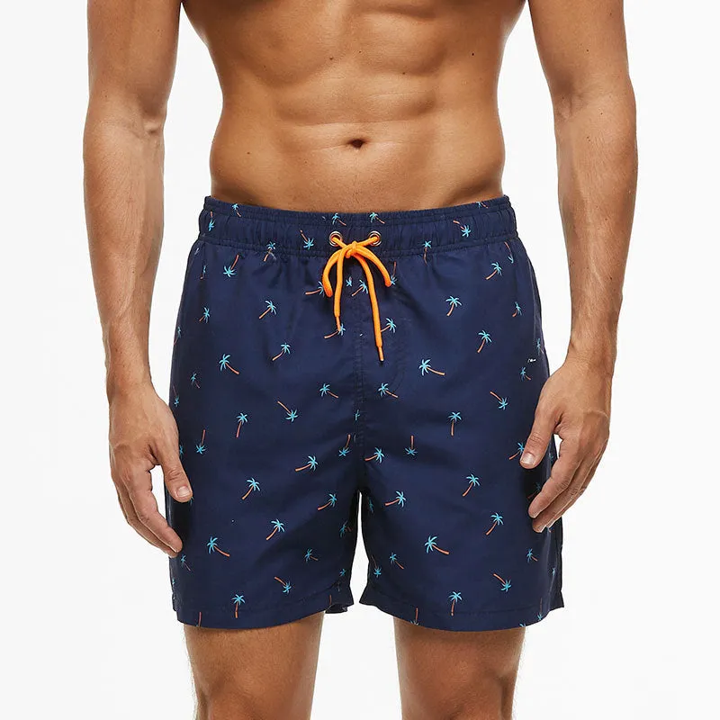 Men's quick-dry waterproof beach shorts in blue stripe pattern with fold-resistant and fade-proof fabric