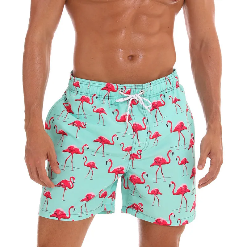 Men's quick-dry waterproof beach shorts in blue stripe pattern with fold-resistant and fade-proof fabric