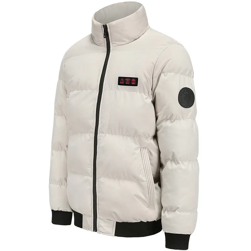 Outdoor warm heated jacket in black with cardigan style and USB heating port