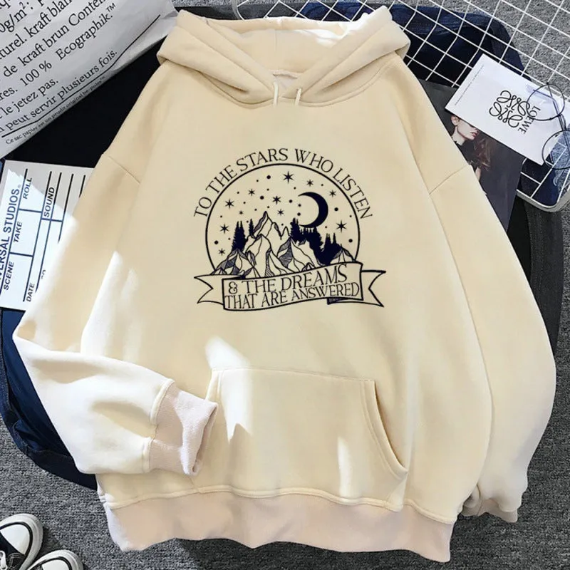Acotar women winter aesthetic hoodie in street hip hop style, polyester, long sleeves, available in multiple sizes and colours