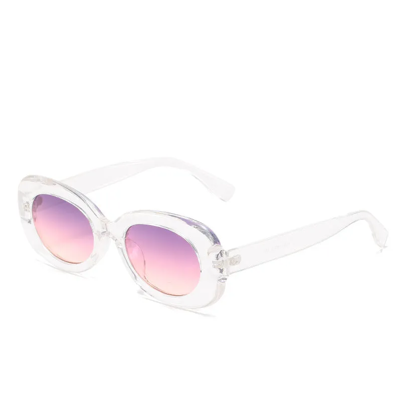 Women's oval fashion sunglasses in black with AC lens and UV400 protection PC frame