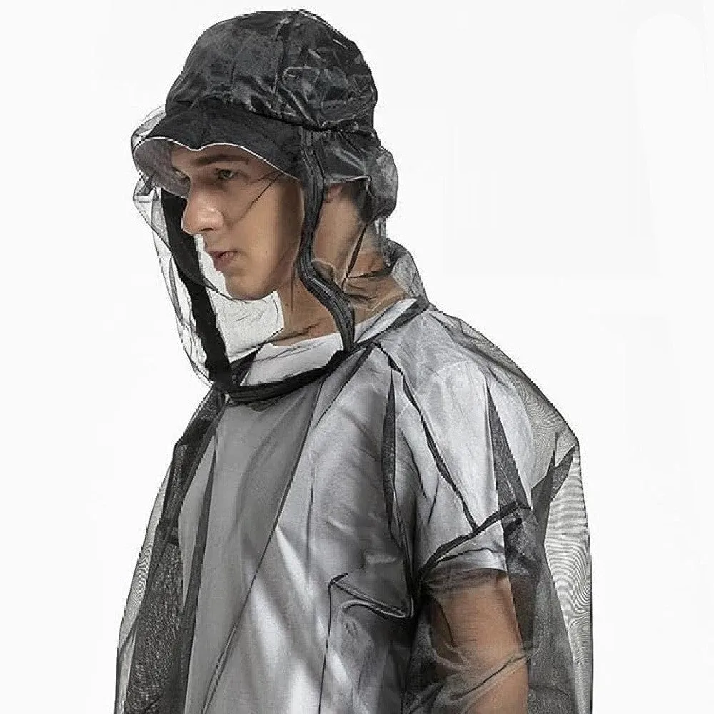 Black anti-mosquito net jacket with hood made from lightweight breathable polyester fibre