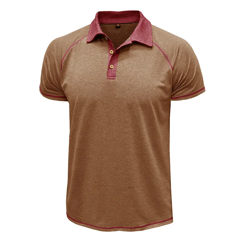 Men's short-sleeved lapel POLO bottoming shirt in polyester fibre, available in multiple colours including khaki and black
